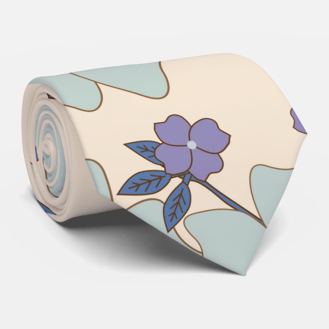 Corbata Flores azules, flores moradas, patrón floral (Enrollado)