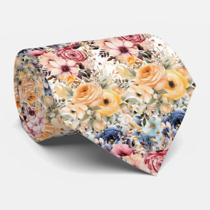 Corbata Flores Azules Marinos Polvorientos y Rosadas Meloc