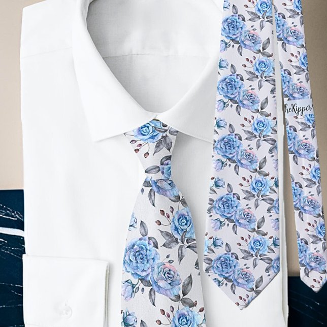 Corbata Flores azules modernas Rosas elegantes acuarela (Subido por el creador)