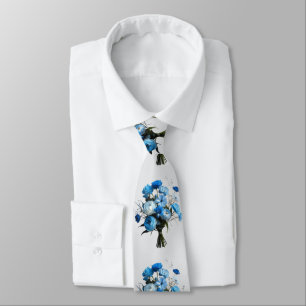 Corbata Flores azules y blancas