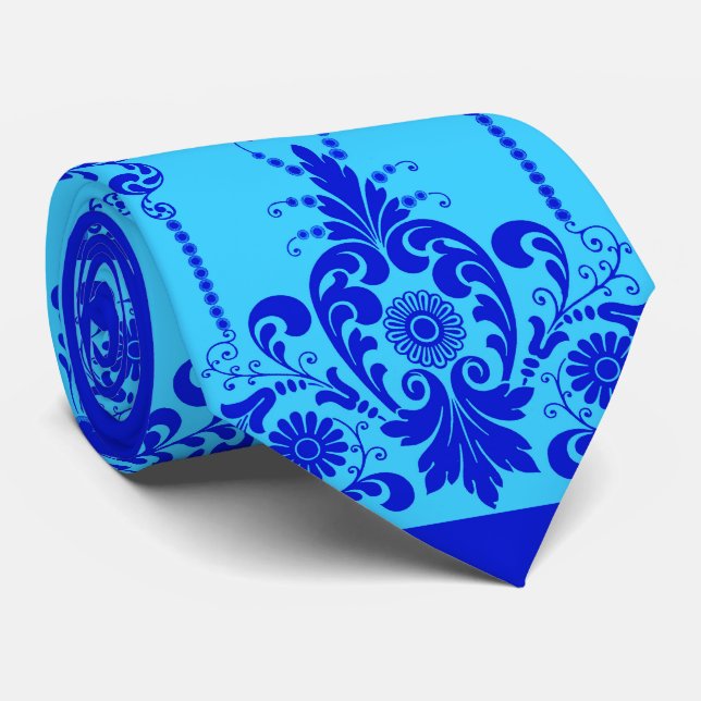 Corbata flores azules y estampado de volutas (Enrollado)