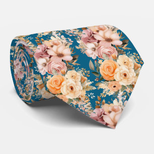 Corbata Flores azules y rosas de la marina de dureza