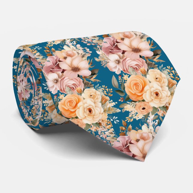 Corbata Flores azules y rosas de la marina de dureza (Enrollado)