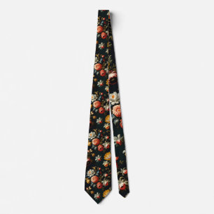 Corbata Flores barrocas ornamentadas sobre fondo negro