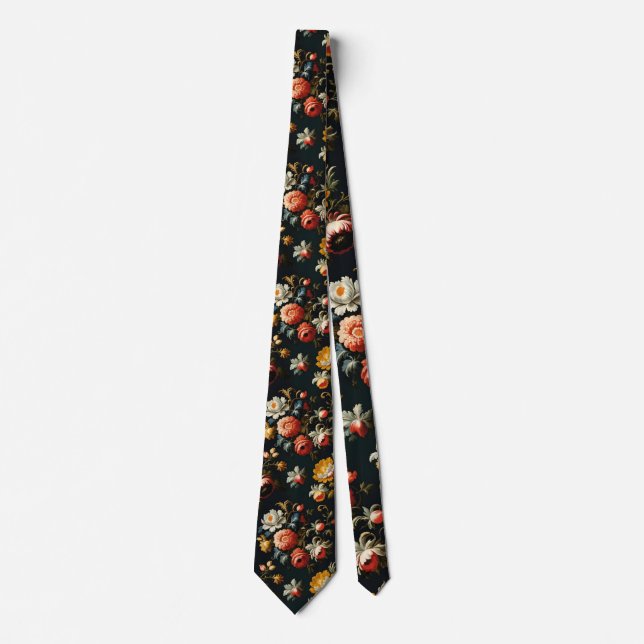 Corbata Flores barrocas ornamentadas sobre fondo negro (Anverso)
