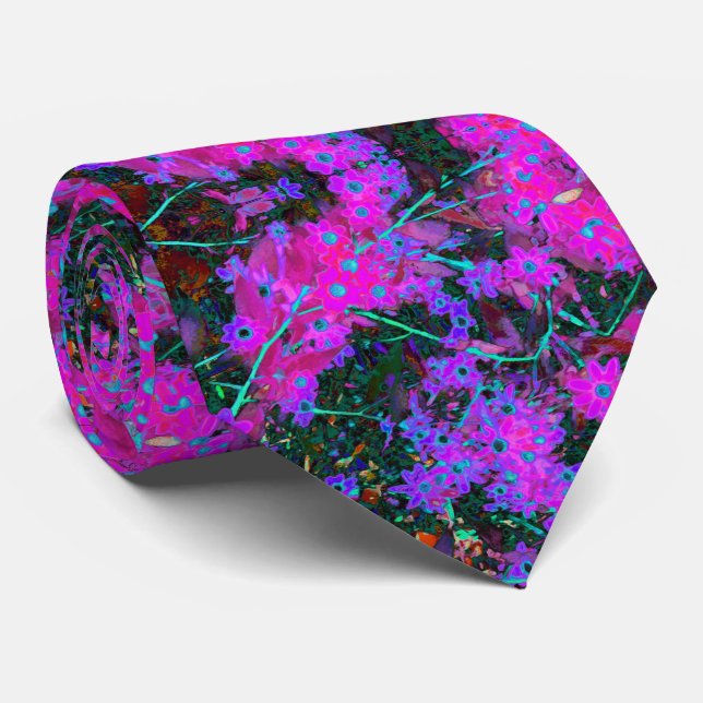 Corbata Flores bastante rosadas, magenta y azul aqua (Enrollado)