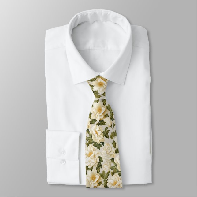 Corbata Flores beige de marfil bohemias (Atado)
