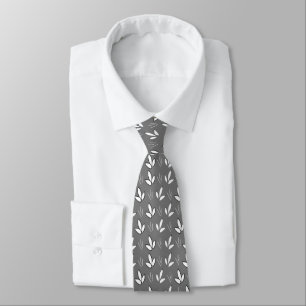 Corbata Flores Blancas Acuarela Elegante Gris