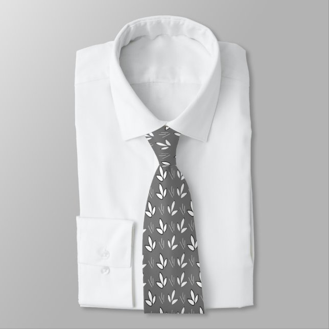 Corbata Flores Blancas Acuarela Elegante Gris (Atado)