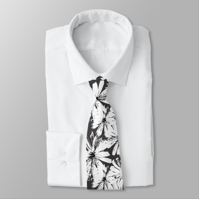 Corbata Flores blancas en gris oscuro (Atado)