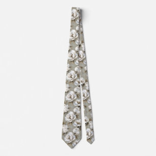 Corbata Flores blancas sobre fondo gris