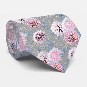 Corbata Flores blancas y rosadas en gris.