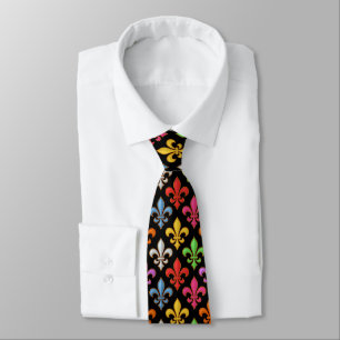 Corbata Flores Coloridas y Negras en forma de Fleur-de-lis