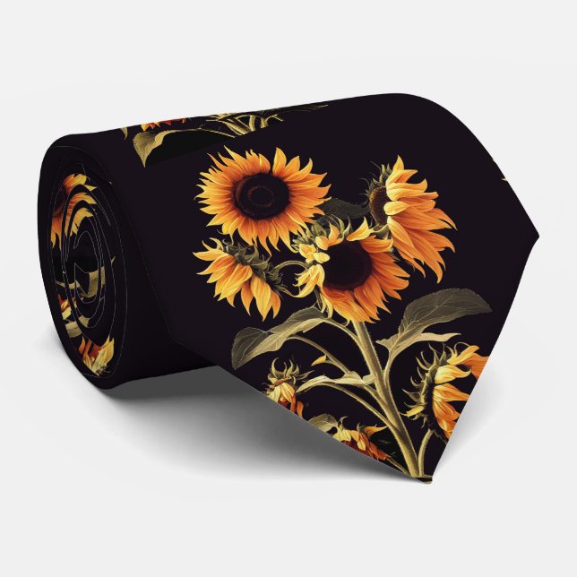 CORBATA FLORES CON HOJAS VERDES EN NEGRO (Enrollado)