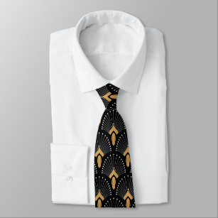 Corbata Flores de abanico de color negro, dorado y blanco