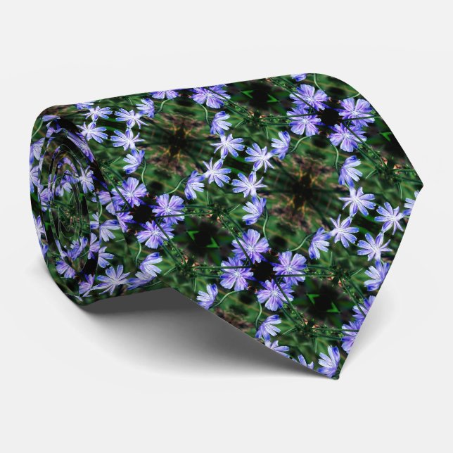 Corbata Flores de achicoria salvajes azules patrón abstrac (Enrollado)