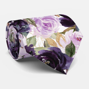 Corbata Flores de acuarela Aubergine Purple Lila Rosas