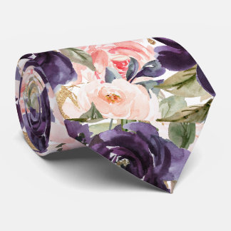 Corbata Flores de acuarela Aubergine rosas púrpura rubor