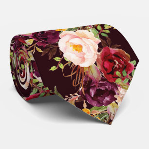 Corbata Flores de Acuarela Borgoña Rubor Boho de PixDezine
