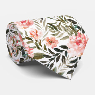 Corbata Flores de Acuarela de Coral de Bronce de Verano