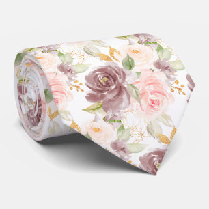 Corbata Flores de acuarela Dusty Rose Rosas rosadas Blush