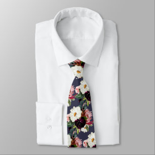 Corbata Flores de acuarela en burgundy y blush