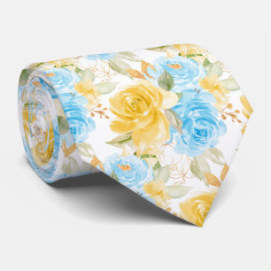 Corbata Flores de acuarela Rosas azules amarillas