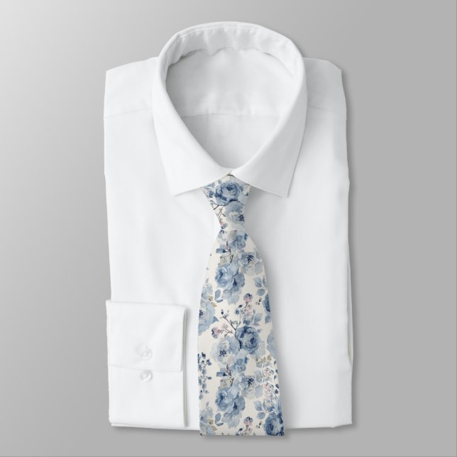 Corbata Flores de acuarela Rosas azules polvorientas de la (Atado)