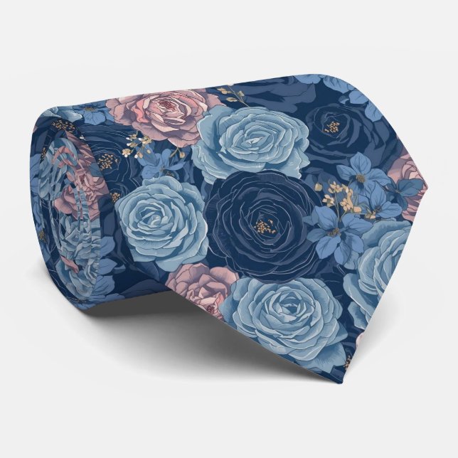 Corbata Flores de acuarela Rosas azules polvorientas de la (Enrollado)