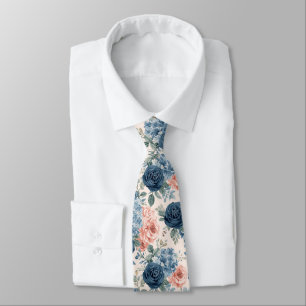 Corbata Flores de acuarela Rosas azules polvorientas de la