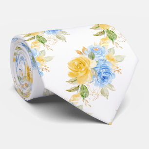 Corbata Flores de acuarela rosas azules y amarillas