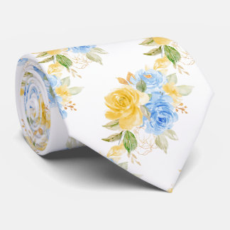 Corbata Flores de acuarela rosas azules y amarillas
