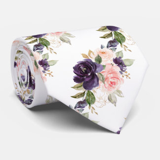 Corbata Flores de acuarela Rosas de berenjena púrpura Rubo
