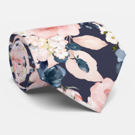 Corbata Flores de acuarela Rosas de Navy Blush Fondo DIY