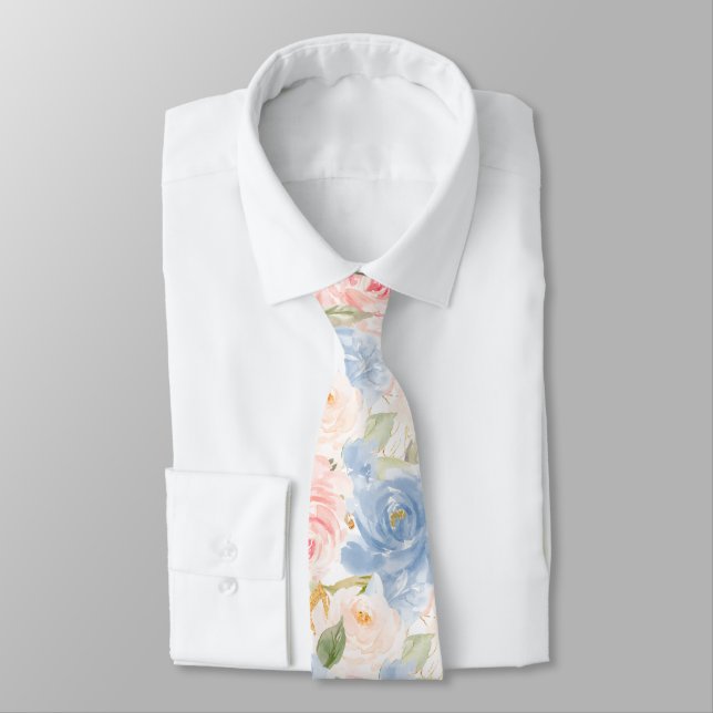 Corbata Flores de acuarela Rosas rosa polvoriento azul pol (Atado)