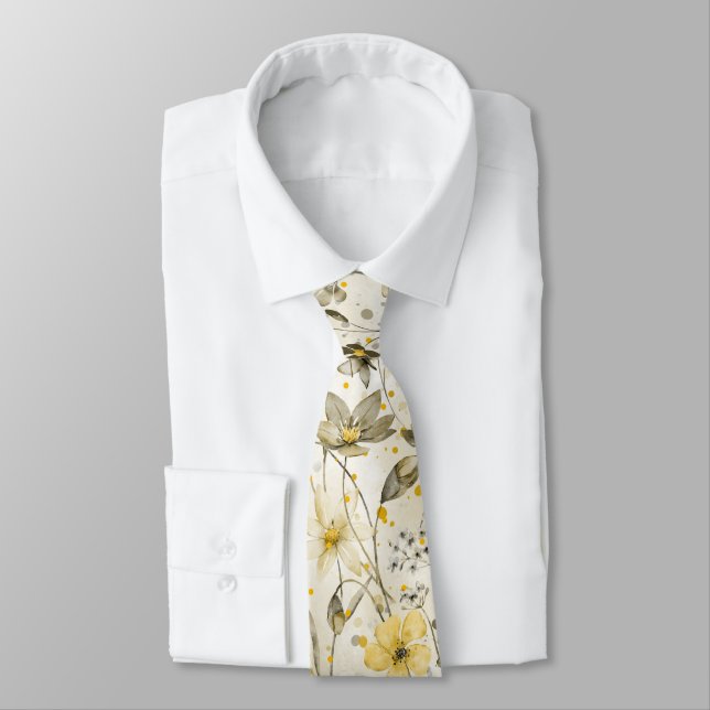 Corbata Flores de acuarela y escamas de libélulas (Atado)