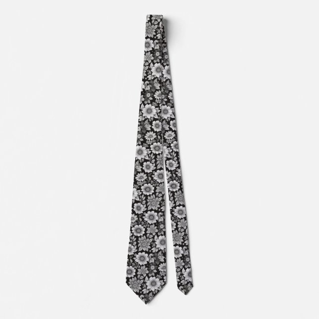 Corbata Flores de blanco y negro (Anverso)