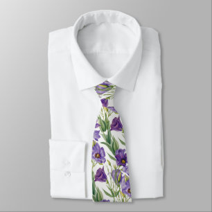 Corbata Flores de Campana Lilas Violeta Púrpura y Hojas Ve