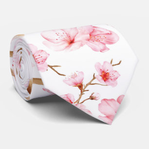 Corbata Flores de cerezo acuarela rosa blanco