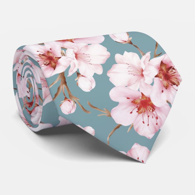 Corbata Flores de cerezo acuarela rosa polvoriento (Enrollado)