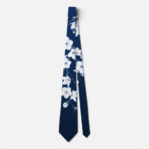 Corbata Flores de cerezo azules y blancos
