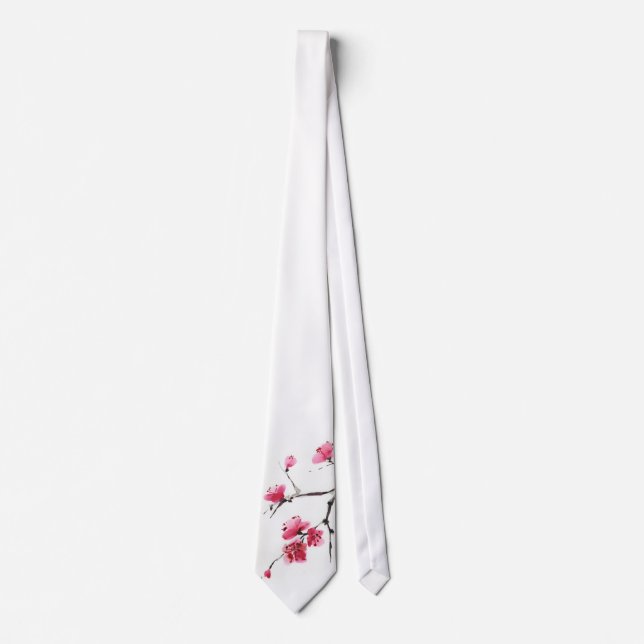 Corbata Flores de cerezo rosadas sobre blanco – Arte con p (Anverso)