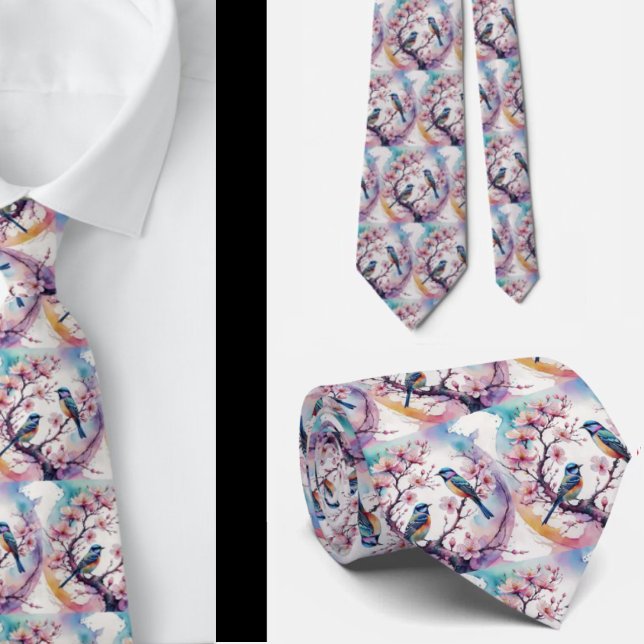 Corbata Flores de cerezo y aves Necktie japonesa (Subido por el creador)