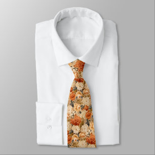 Corbata Flores de color beige y naranja quemado de época