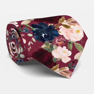 Corbata Flores de color de agua de la Marina de Borgoña de