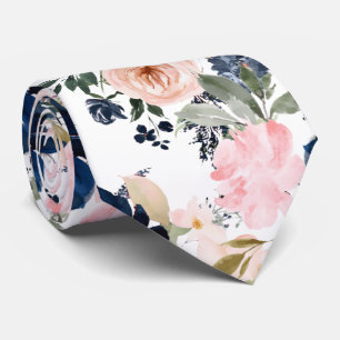 Corbata Flores de color de agua de PixDezines Pink Azul de