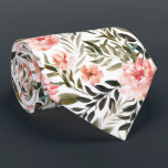 Corbata Flores de color de agua floral de verano de coral<br><div class="desc">Con flores de manteca acuática con frondosos follajes botánicos verdes. Dulce al atardecer en una noche de verano, el coral ofrece profundidad que es simplemente intoxicante. Coral y rosa claro entrelazados con verduras orgánicas y azules hablan con barbacoas de patio trasero, peonías de verano, o un paseo a través de...</div>