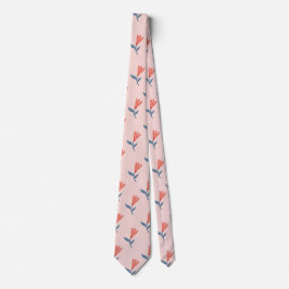 Corbata Flores de Coral Suave y Patrón de Hojas Azules
