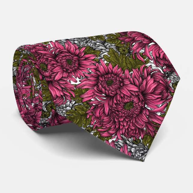 Corbata Flores de crisantemo rosa (Enrollado)