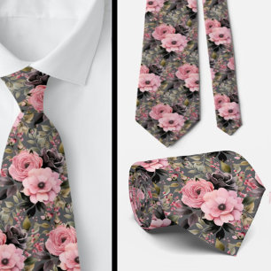 Corbata Flores de Gótico rosa y negro floral